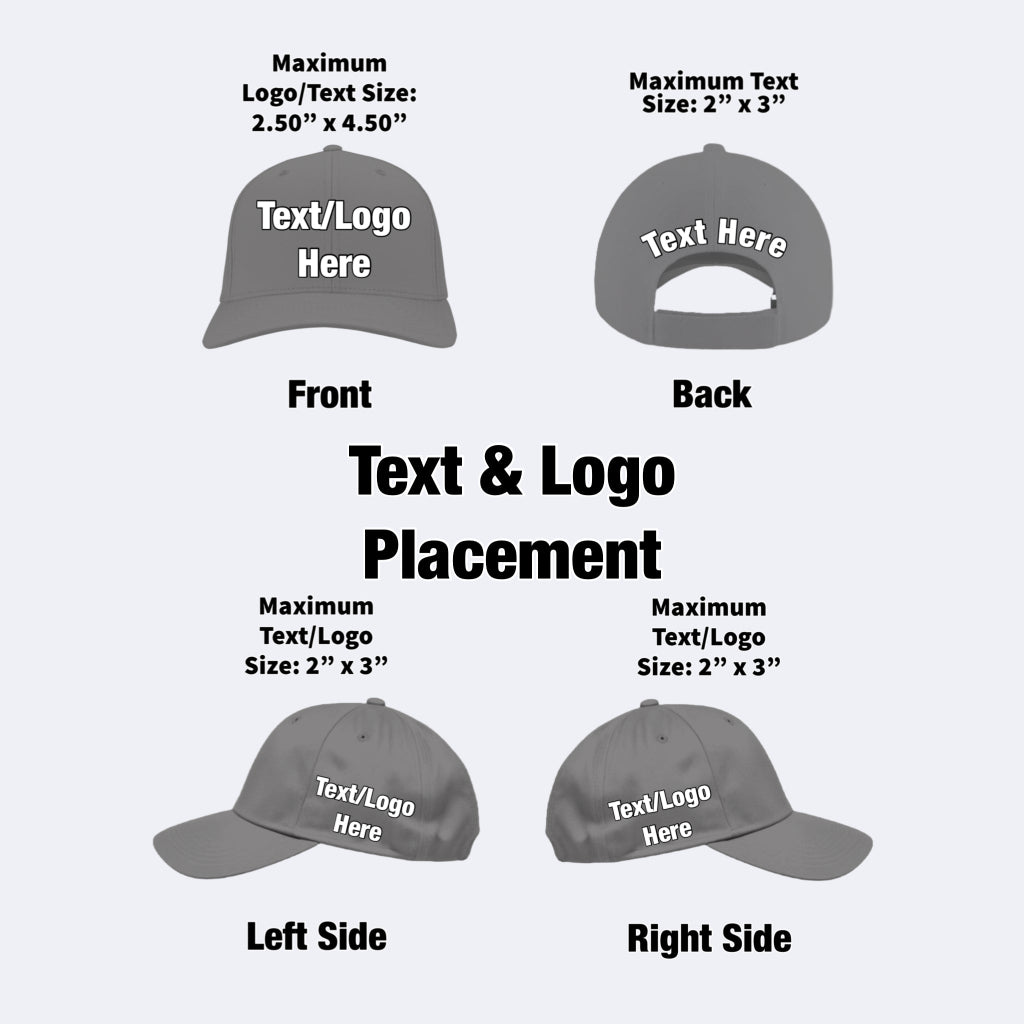 Custom Hat Locations Available for Embroidery.